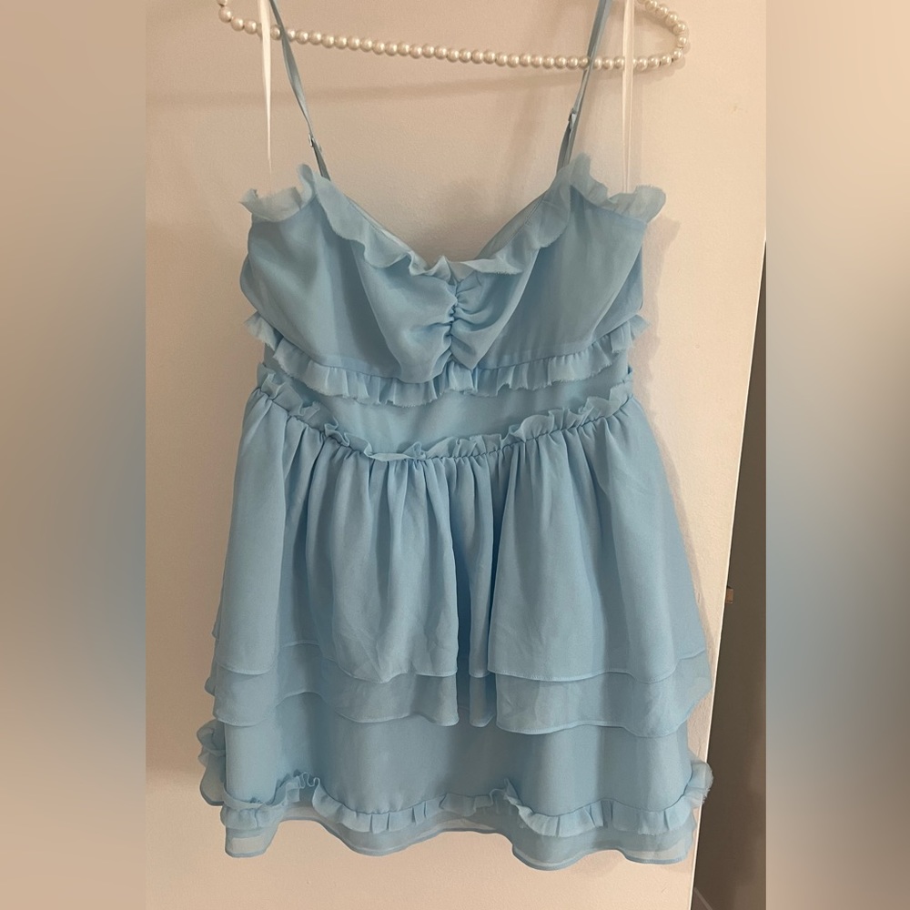 Mini Dress NBD Campbell Ruffle Tiered baby blue